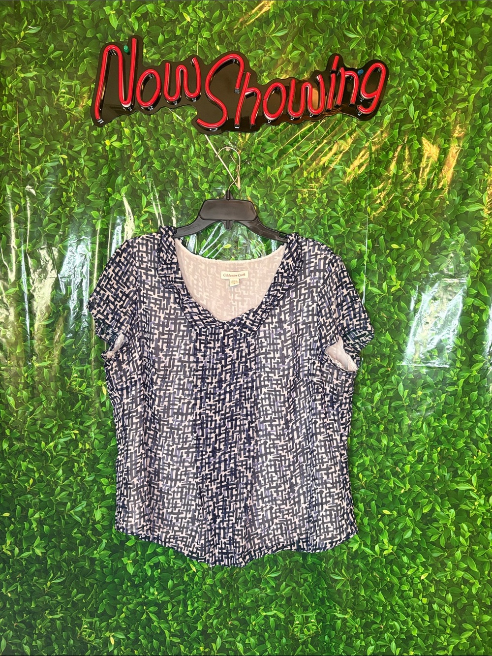 Cold Water Creek Casual Navy & White Patterned Women’s Short-Sleeve Top